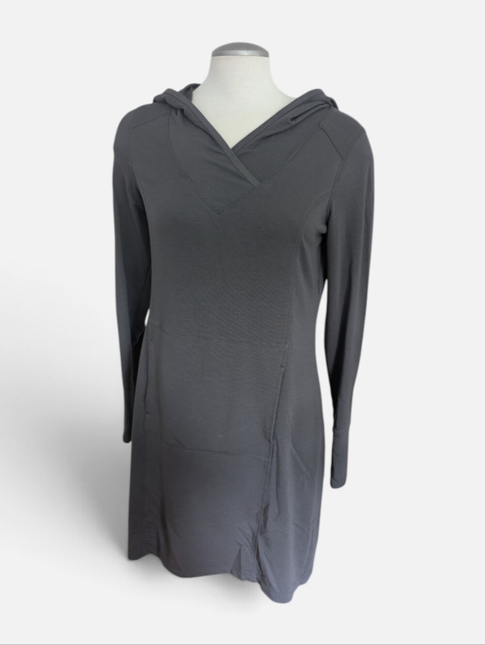 Lole Women's Grey Hooded Casual Dress Size Medium Kangaroo Pocket Knee Length